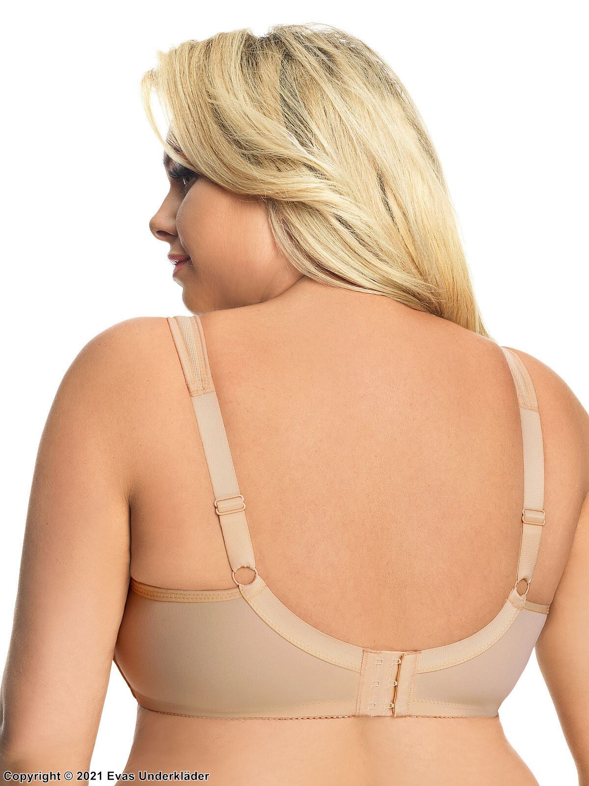 Wire free bra, wide shoulder straps, B to J-cup